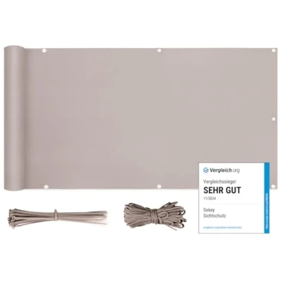 Afbeelding van Balkonscherm, ondoorzichtig, wind en uv bescherming, weerbestendig, 75/90/120 cm x 600/500/300 cm, met oogjes, nylon kabelbinder koord, Taupe (PES)