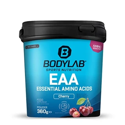 Afbeelding van Bodylab24 EAA Essential Amino Acids Kers 360g, 8 Essentiële Aminozuren Hoog Gedoseerd, Alle BCAA &amp; Inbegrepen, Plus Vitamine B6, Poeder, Regeneratie Spieropbouw