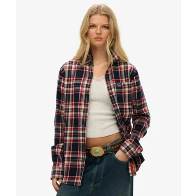 Afbeelding van Superdry Vrouwen Oversized Katoenen Houthakkersoverhemd met Lange Mouwen Blauw Grootte: L