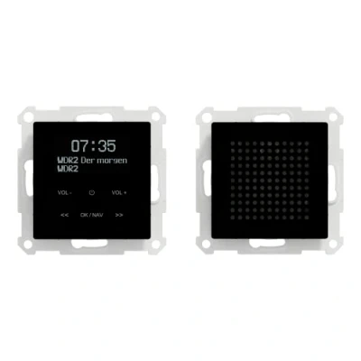 Afbeelding van Schneider Electric Merten MEG4375 0303 radio stopcontacten, set met Bluetooth inclusief luidspreker, voor systeem M Merten, inbouwradio, DAB, wekker, zwart