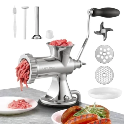 Afbeelding van VEVOR roestvrij staal vleesmolen handbediende hand crank 2 Malen platen 5/8 mm Worst Pusher manieren van bevestiging klem zuignap vlees slagerij Mincer
