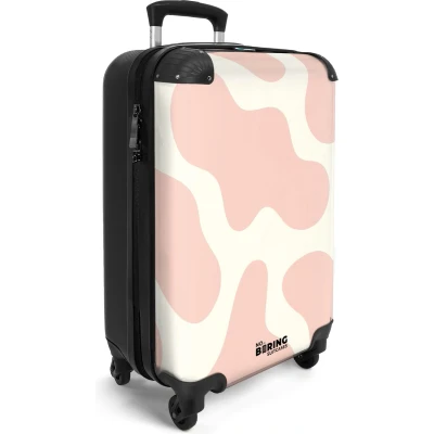 Afbeelding van NoBoringSuitcases.com® Handbagage koffer lichtgewicht Reiskoffer trolley Wit met roze vlekken Rolkoffer wieltjes Past binnen 55x40x20 en 55x35x25