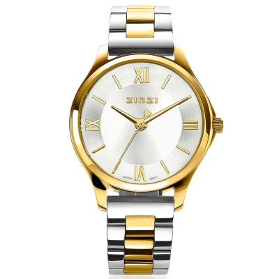 Afbeelding van ZINZI Classy Mini horloge 30mm zilverkleurige wijzerplaat goudkleurige stalen kast en bicolor band ziw1233