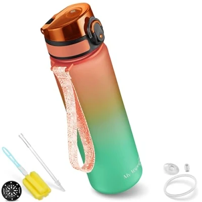 Afbeelding van My Vesperbox Minny Drinkfles voor kinderen, lekvrij, met rietje of zeef, 350 ml, 500 750 lichte Tritan waterfles, BPA vrij, kleuterschool, school (oranje groen, ml)