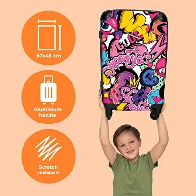 Afbeelding van NoBoringSuitcases.com Grote koffer Kinderkoffer roze meisjes Reiskoffer met 4 wielen Trolley op wieltjes 60 liter Bagage rolkoffer groot kinderen Ruimbagage valies 20kg Reisbagage TSA slot Suitcase large &amp; reisaccessoires