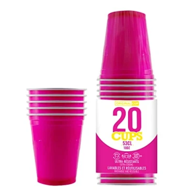 Afbeelding van Pak van x20 officiële originele Roze bekers 53cl American Cups Bier Pong Premium kwaliteit Herbruikbare plastic Hand en machinewas OriginalCup®