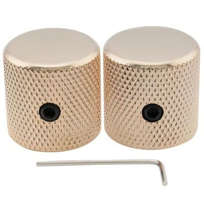 Afbeelding van Musiclily Pro 1/4&quot; Stalen Universele Fijn Knurled Push on Knop Flat Top Knobs met Set Screw voor Elektrische Gitaar of Basgitaar, Goud (Set van 2)