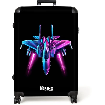 Afbeelding van NoBoringSuitcases.com® Koffer groot Reiskoffer lichtgewicht Straaljager Neon Futuristisch Rolkoffer met 4 wielen Grote trolley XL 98 liter bagage