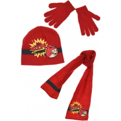Afbeelding van Angry Birds winterset Handschoenen, sjaal en muts Rood Muts: 54 cm