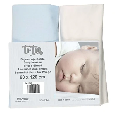 Afbeelding van Ti TIN Set van 2 hoeslakens voor kinderbed of maxibed, 100% katoen, hoeslaken met elastiek baby, stuks, 60 x 120 cm, wit en hemelsblauw