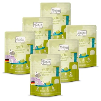 Afbeelding van MjAMjAM Premium natvoer voor katten Quetschie Senior DUO van mals eend &amp; konijn, 6 verpakking (6x300g), graanvrij