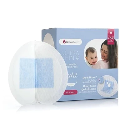 Afbeelding van NatureBond Wegwerp borstbeschermers Ultra dunne, lichte, voorgevormde en zeer absorberende borstvoeding melkspaarpads (60 Stuks)