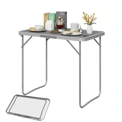 Afbeelding van eSituro Campingtafel, klaptafel op balkon, bijzettafel, inklapbare balkontafel, opvouwbare tafel, tuintafel met handvat, van MDF metaal, 80 x 50 70 cm, grijs SCPT0033