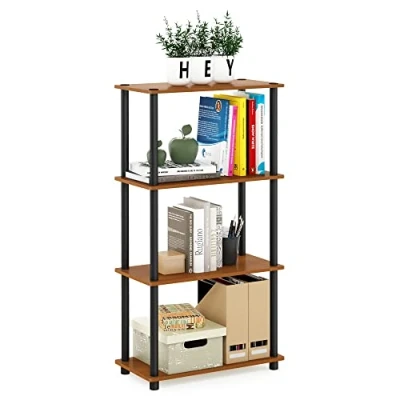 Afbeelding van Furinno Turn N Tube 4 Tier Multifunctioneel Plank Display Rack met Ronde Buizen, Licht Kers/Zwart
