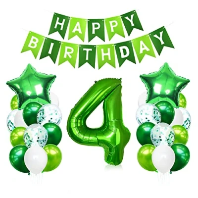 Afbeelding van 4 jaar verjaardagsballon, ballon cijfer 4, groene helium reuzenballonnen, verjaardagsdecoratie voor kinderen meisjes jongens