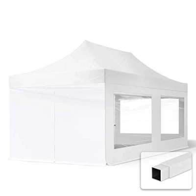 Afbeelding van 3x6 m Easy Up partytent Vouwpaviljoen, ECONOMY staal 30mm met zijwanden (panorama), wit