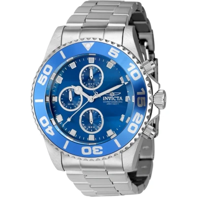 Afbeelding van Invicta Pro Diver 43406 Heren Horloge Waterdicht Analoog Quartz Uurwerk Roestvrij Staal met blauwe Wijzerplaat 43mm
