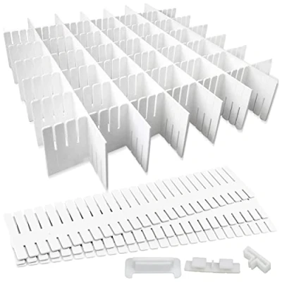Afbeelding van GIAK ladeverdeler, 16 stuks, verstelbare opbergsysteem, wit, scheidingswanden, verstelbaar voor kast, ondergoed, sokken, doe het zelf bureau organizer
