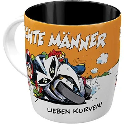 Afbeelding van Nostalgic Art MOTOmania Retro Koffiemok, 330 ml, echte mannen houden van rondingen cadeau idee voor bikers, keramische mok, vintage design met spreuk