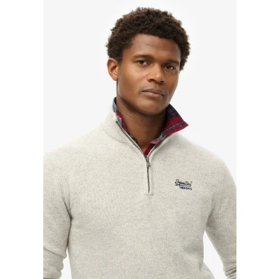 Afbeelding van Superdry Mannen Gebreide Essential Trui met Borduursel en Halve Rits Grijs Grootte: Xxl