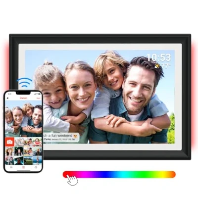 Afbeelding van Frameo Digitale fotolijst met ledlicht, 32 GB, 10,1 inch, wifi, 1280 x 800 HD IPS lcd touchscreen, automatische rotatie, GB geheugen, deel momenten direct via de app overal