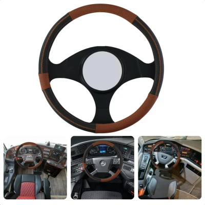 Afbeelding van Cheqo® Lederen Stuurhoes voor Vrachtwagen met Sportieve Uitstraling 44 46 cm Bescherming tegen Vuil en Slijtage Universeel Vrachtwagens