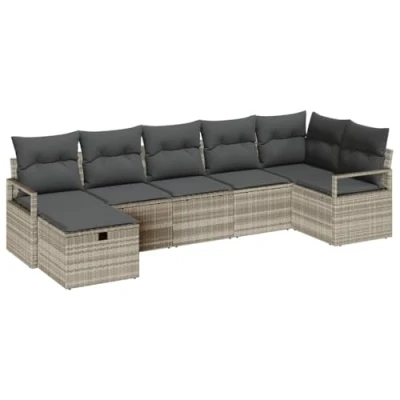 Afbeelding van vidaXL 7 Persoons Tuin Sofa Set met Kussens Lichtgrijs Poly Rattan