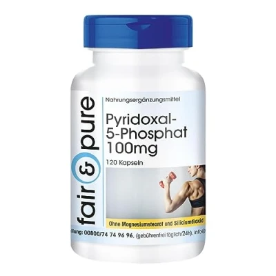 Afbeelding van Fair &amp; Pure ® Pyridoxal 5 Phosphate 100 mg met 25 Zink 120 veganistische capsules voor 4 maanden P actieve vorm van vitamine B6 hoog gedoseerd en biologisch beschikbaar