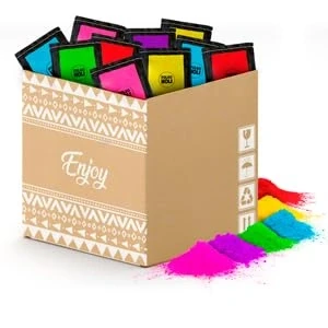 Afbeelding van POLVO Holi 60 zakjes met 100 g poeder Gulal Powder 6 kleuren