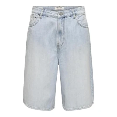 Afbeelding van Only &amp; Sons Onscarl Balloon Jeansshort, Heren, Maat: Medium, Light blue bleached denim