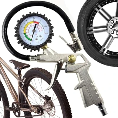 Afbeelding van SQUADO Professioneel bandenvulpistool met manometer WIKA 63 mm voor bandenspanning van auto&#039;s, motorfietsen, vrachtwagens en fietsen schaal in bar Psi 60D (standaard)