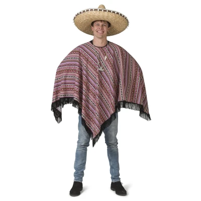 Afbeelding van Funny Fashion Spaans &amp; Mexicaans Kostuum Poncho Raul Mexicaanse Mariachi Man Roze One Size Carnavalskleding Verkleedkleding