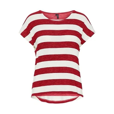 Afbeelding van Vero Moda Vmwide Stripe Tshirt print, Dames, Maat: XS, Goji berry/snow white