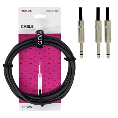 Afbeelding van GEWA insteekkabel Pro Line 1,5m, zwart, REAN stekker, 1x 6,3 mm stereo jack 2x mono jack, 190720