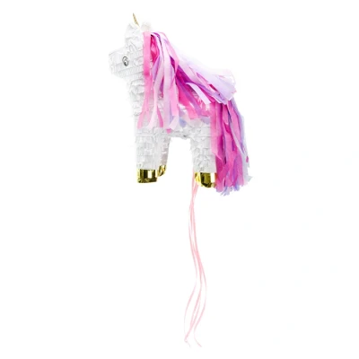 Afbeelding van Eenhoorn pull Pinata 3D met gouden hoorn 20x32x8cm