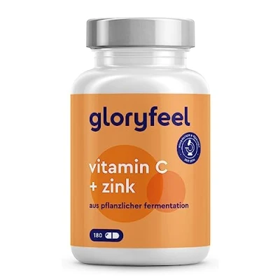 Afbeelding van vitamine C en zink tabletten 1.000 mg uit calciumlascorbaat + 20 zinkcitraat 180 capsules beste combinatie voor het immuunsysteem bescherming tegen stress * veganistisch