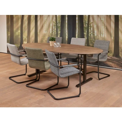 Afbeelding van Vergadertafel Quick ellips 220x110cm frame Wit (RAL9010) blad Halifax Eiken