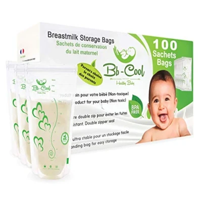 Afbeelding van BB COOL Melk Bewaarzakjes, 100 Opbergzak voor moedermelk, Gesteriliseerde Moedermelk bakken met Lekvrije Veiligheidssluitin, 210 ml, BPA vrij,