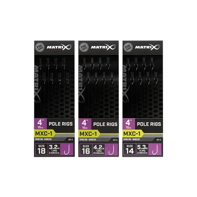Afbeelding van Matrix Onderlijn MXC 1 Pole Rigs 10cm Spade End Barbless (8 pcs) Maat : Haak 16 0.145mm