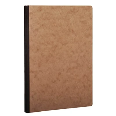 Afbeelding van Clairefontaine 79542C Age Bag collectie Tabakkleurig genaaid notitieboek met toilé rug A5 14,8x21 cm 192 kleine ruitjes pagina&#039;s 90g Wit papier Glanzende kartonnen cover lederen nerf