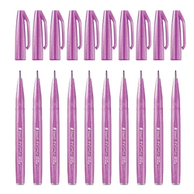 Afbeelding van Pentel SES15C P2X Brush Sign Pen rozepaars, vezelpen, penseelachtige punt, 10 stuks