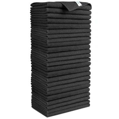 Afbeelding van AIDEA Microvezel reinigingsdoeken, 24 stuks, microvezeldoeken, theedoeken, poetsdoeken, raamdoeken, zacht, zeer absorberend, pluisvrij, streepvrij, voor huis, keuken, auto, zwart, 30 x