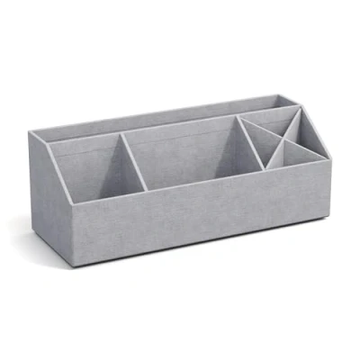 Afbeelding van Bigso Box of Sweden Elisa Bureau organizer met 4 vakken, opbergsysteem voor notities, paperclips, pennen, enz. sorteerdoos van vezelplaat en papier in linnenlook lichtgrijs