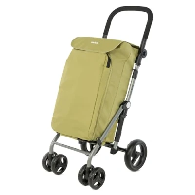 Afbeelding van Carlett Lite Duo Lett430 Boodschappentrolley, opvouwbare winkelwagen voor supermarkt, 4 wielen, verstelbaar stuur en veiligheidsrem, uittrekbare tas 48 l, koeltas 10 olijfgroen