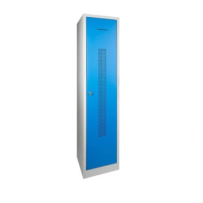 Afbeelding van Garderobekast perfo deur met scheiding t.b.v. schoon/vuil indeling 180 hoog 41,5 breed 50 diep 1 deurs Blauw hangoog sluiting (exl. hangslot) op