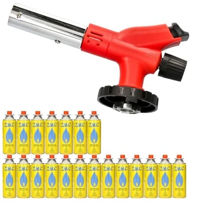 Afbeelding van Z.M.C Gasbrander 1,0 kW + 20 gaspatronen 227 g, flambeerbrander tot 1300 C, bunsenbrander, soldeerbrander, keukenbrander met instelbare vlam, branderopzetstuk