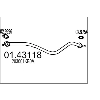 Afbeelding van MTS 01.43118 Uitlaatpijp 1250mm voor middendemper NISSAN: Juke (F15) 1.5 dCi 2010