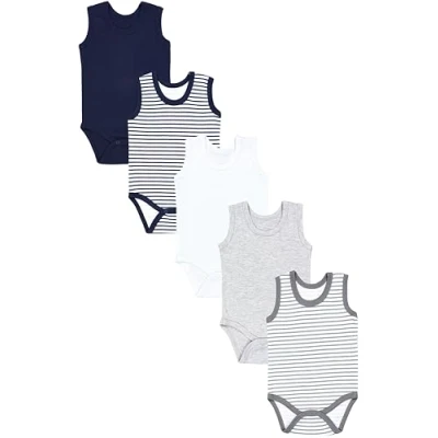 Afbeelding van TupTam Baby Jongens Rompertjes Zonder Mouwen 5 Pack, Streepmix blauw grijs, 92