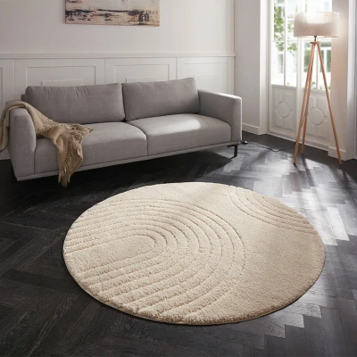 Afbeelding van Rond Designer Vloerkleed 3D Fergus Crème 160 Cm