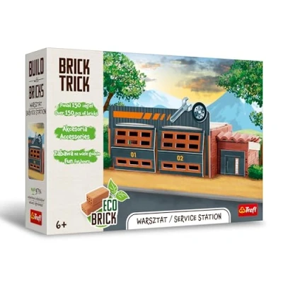 Afbeelding van Trefl Brick Trick: Werkplaats/Service station Bouwen met baksteen, EKO Blokken van echte 150 Bakstenen, Herbruikbaar, voor bouwfans, Creatieve set kinderen vanaf 6 jaar